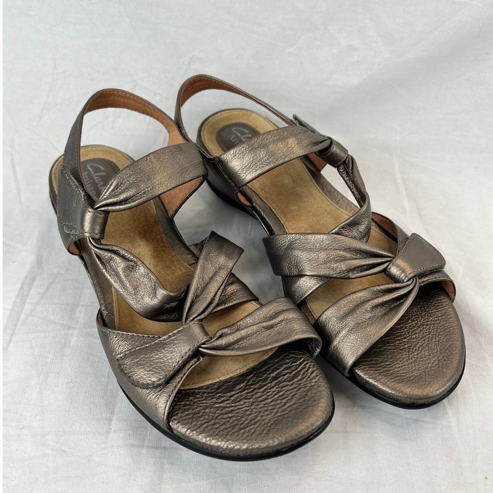 Clarks Artisan Metallic Bronze Leather Knot Comfort Slingback Sandals Women 8.5‎